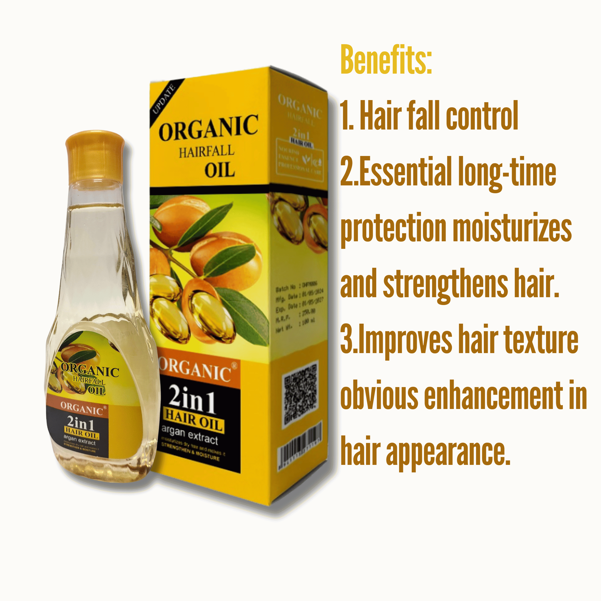 Organic Hair Fall Control Oil  - 100% Natural  Solution | Reduce Hair Loss | Strengthen Roots  & Boost Hair Growth | 200 ml Pack